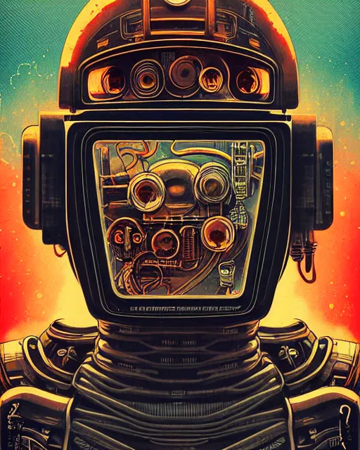 Image similar to robot, character portrait, portrait, close up, concept art, intricate details, highly detailed, vintage sci - fi poster, retro future, in the style of katsuhiro otomo