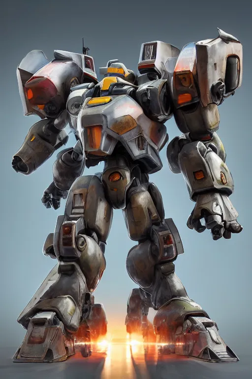 Image similar to mechwarrior 5 : mercenaries mech megaman transformer robot boss tank engine game octane render, 4 k, hd 2 0 2 2 3 d cgi rtx hdr style chrome reflexion glow fanart, global illumination ray tracing hdr fanart arstation by ian pesty by jesper ejsing pixar and disney unreal zbrush central hardmesh