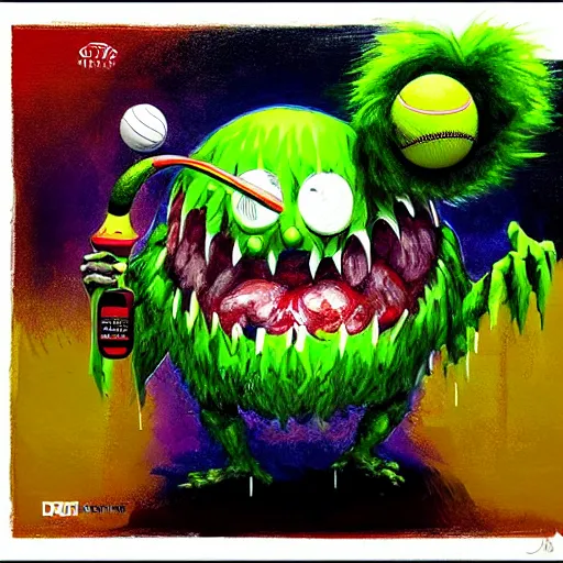 Image similar to a tennis ball monster, digital art, fantasy, magic, trending on artstation, ultra detailed, professional illustration by Basil Gogos