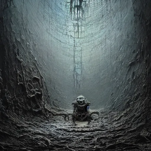 Image similar to an epic horrifying fantastic hyperdetailed 3 d matte painting photo taken with nikon d 7 5 0 an of a decaying eldritch creature partially covered with grafitti art by moebius by zdzisław beksinski by jakub rozalski by nekro