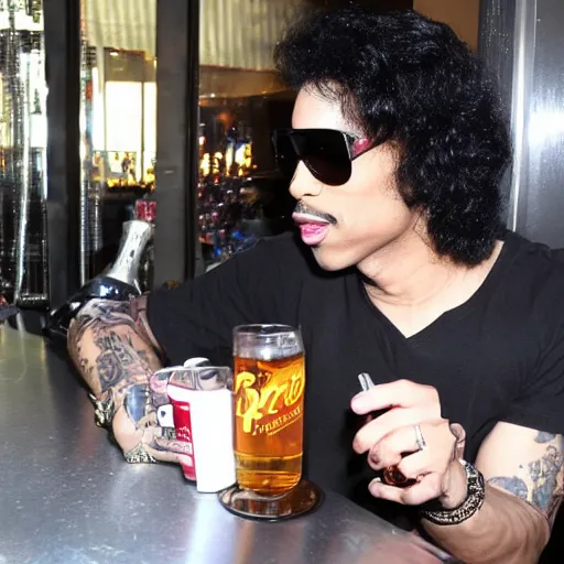 Image similar to photo of Prince drinking a 40 outside the 5 and dime