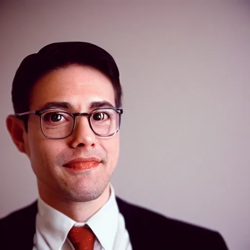 Prompt: a portrait photograph of a smug executive in a business suit in a board room, dof, low light, highly detailed, 4 k, cinestill 8 0 0 t, exif