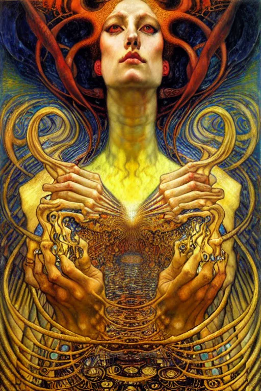 Image similar to Divine Chaos Engine by Karol Bak, Jean Delville, William Blake, Gustav Klimt, and Vincent Van Gogh, symbolist, visionary