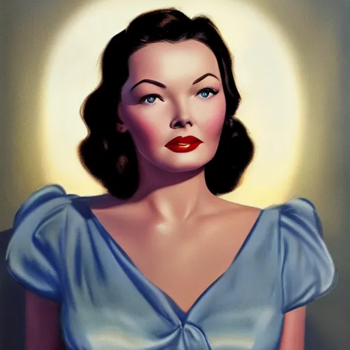 Prompt: young beautiful Gene Tierney color studio publicity photo , tight face shot portrait, highly detailed, 1950s illustrators, digital painting, artstation, concept art, illustration, art , by graydon parrish