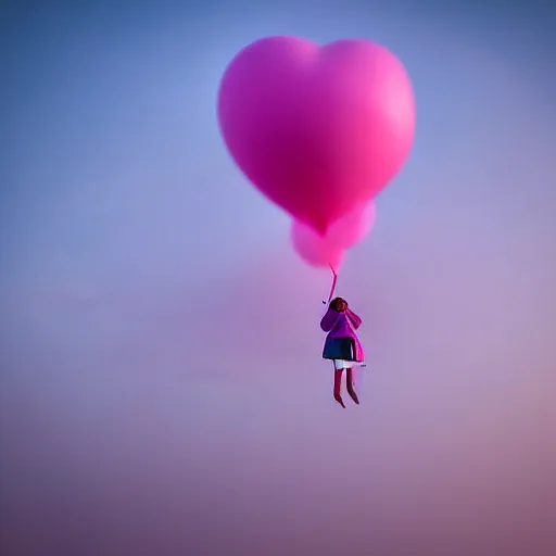 Image similar to dream a 5 0 mm lens photograph of a cute pink floating modern house, floating in the air between clouds, inspired by the movie up, held up from above by heart ballons. mist, playful composition canon, nikon, award winning, photo of the year