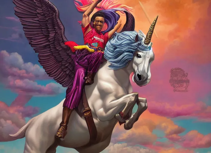 Image similar to obama riding an unicorn, by tristan eaton stanley artgerm and tom bagshaw.