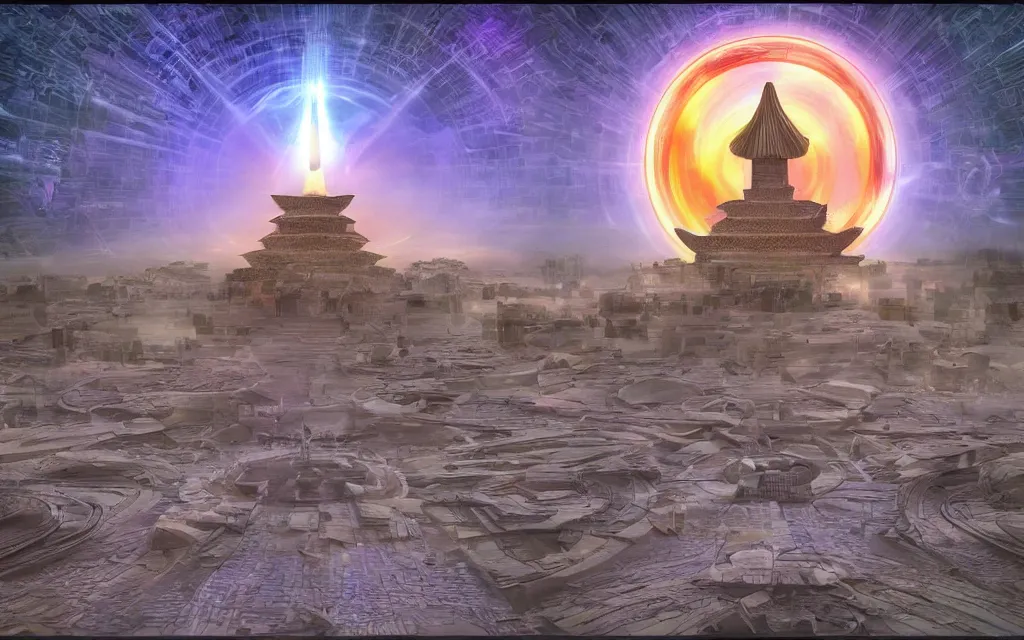 Prompt: prophecy of a techno - spiritual utopian temple, perfect future, award winning digital art