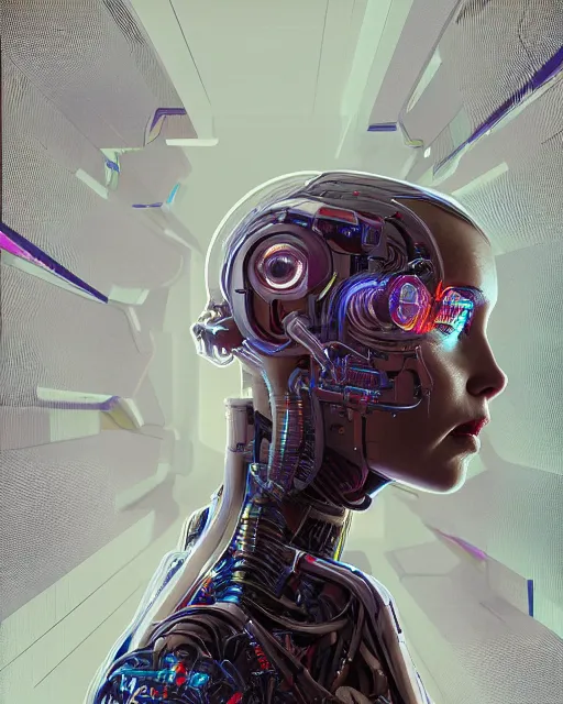 Image similar to portrait of Emilia Clarke as a cyborg. intricate abstract. intricate artwork. by Tooth Wu, wlop, beeple, dan mumford. octane render, trending on artstation, greg rutkowski very coherent symmetrical artwork. cinematic, hyper realism, high detail, octane render, 8k, iridescent accents