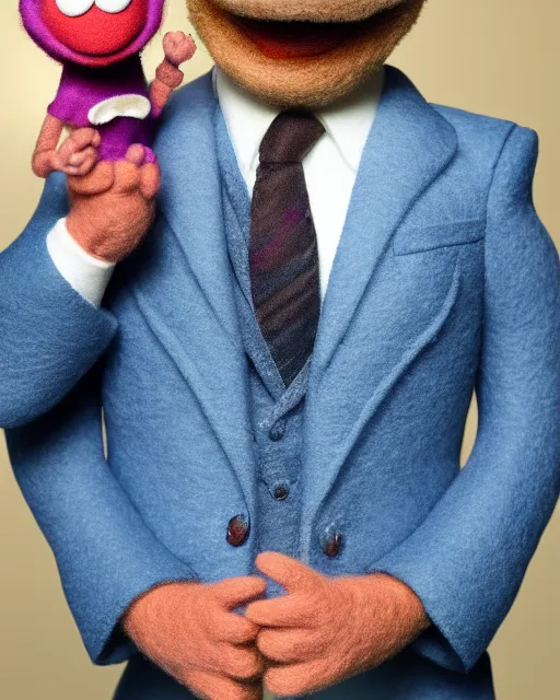 Image similar to steve carrel with a suit as a muppet. highly detailed felt. hyper real photo. 4 k.