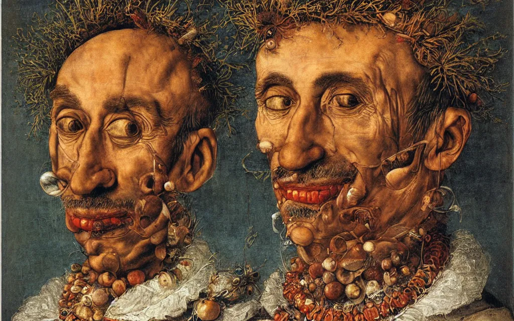 Prompt: giuseppe arcimboldo's portrait of captain jacques - yves cousteau