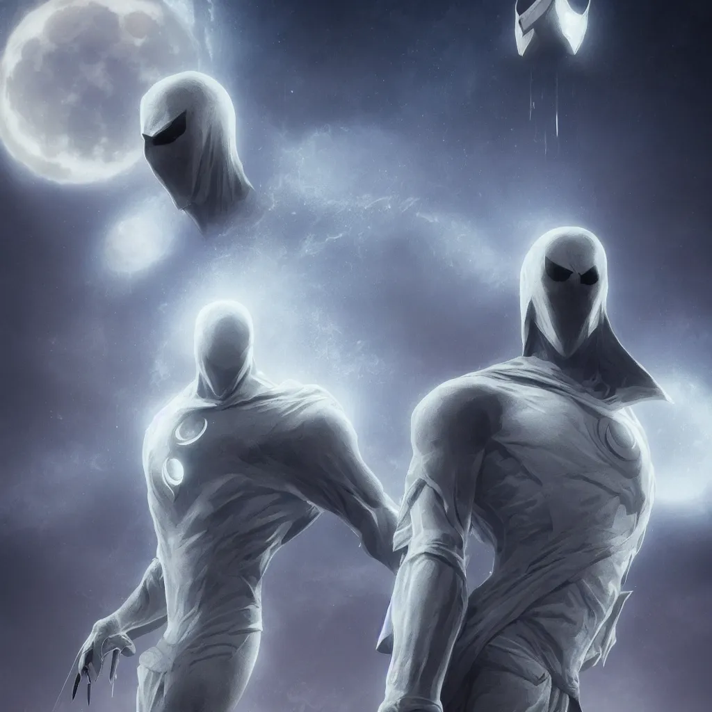 Image similar to symmetry of moon knight mixed with sandman from neil gaiman, rpg reference, art by greg rutkowski, artgerm, trending on artstation, octane render, insanely detailed, 8 k, hd