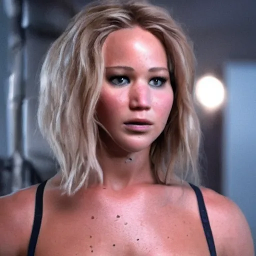 Image similar to first photos of 2 0 2 4 female 3 0 0 remake - muscular jennifer lawrence as leonidas, put on 1 0 0 pounds of muscle, looks different, steroids, hgh, ( eos 5 ds r, iso 1 0 0, f / 8, 1 / 1 2 5, 8 4 mm, postprocessed, crisp face, facial features )