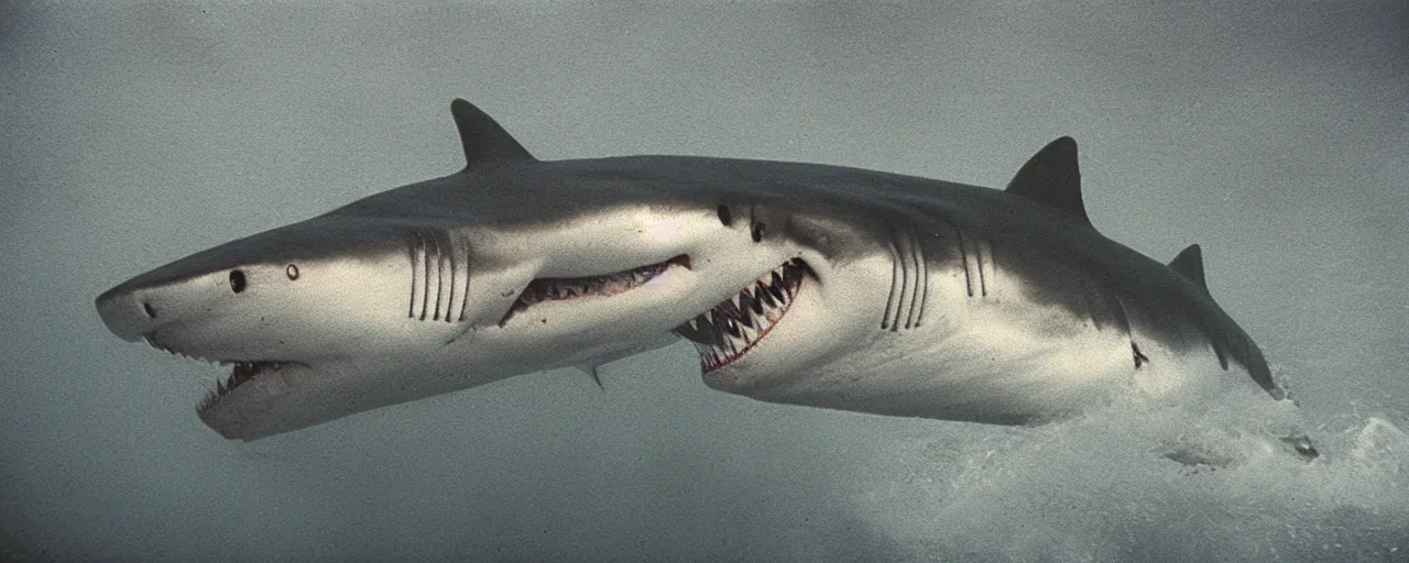 Prompt: megalodon shark on 35mm vintage color photograph