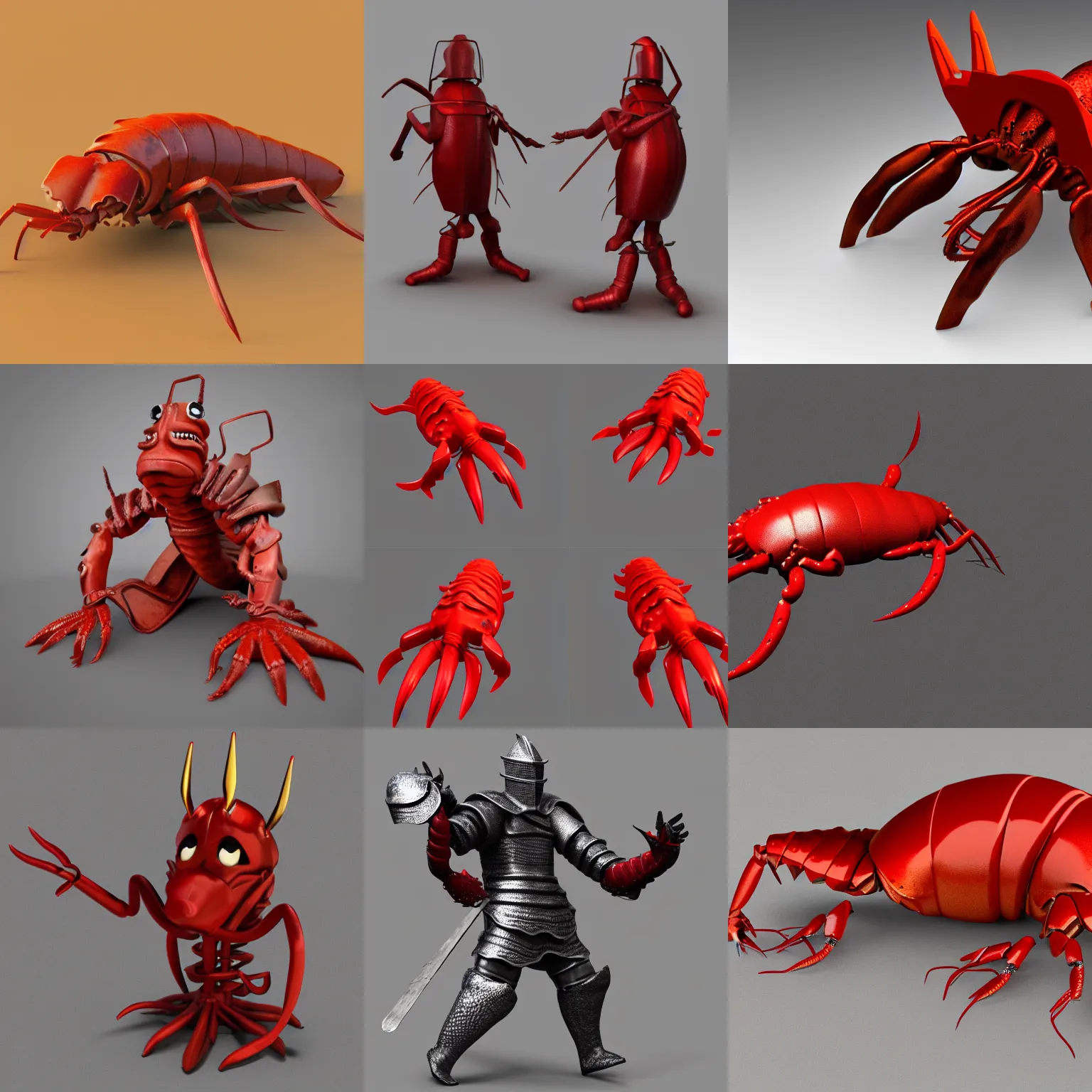 Prompt: 3d render of the lobster knight and his claw