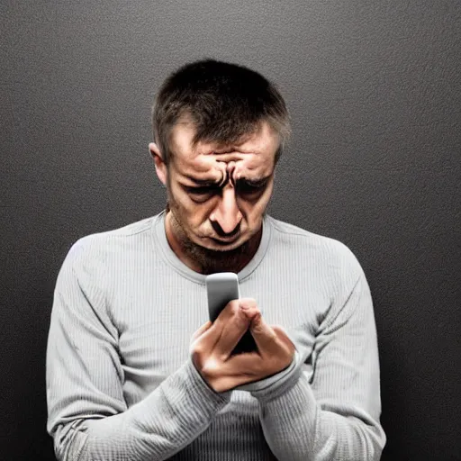 Image similar to angry prisoner alone in his cell setting up a video call using an ipad, photorealistic, frustrated expression, dark