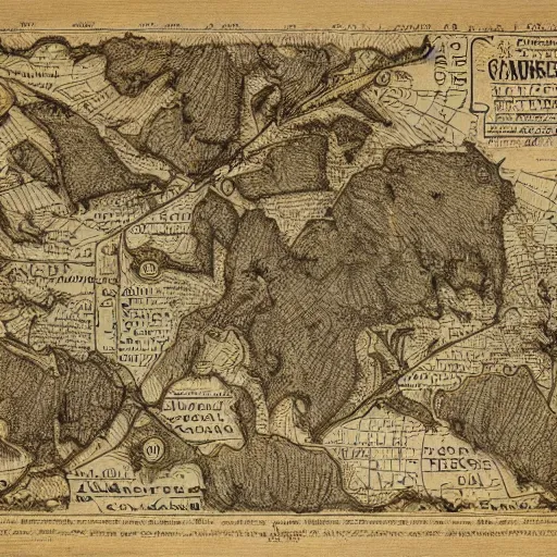 Prompt: cartography map art, highly detailed, vintage typography
