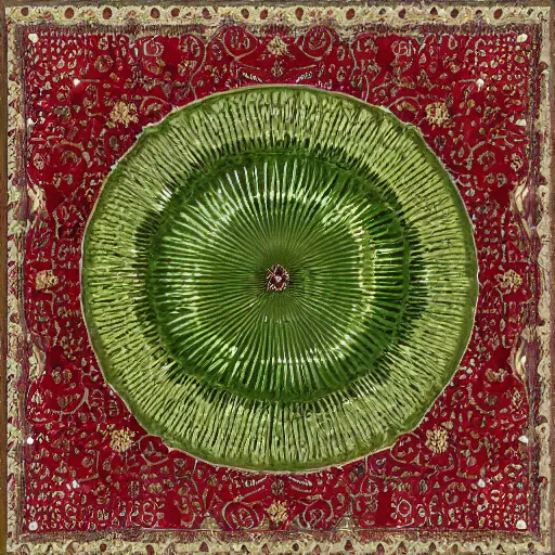 Prompt: 5 0 mm photorealistic sharp octane render of green persian rug texture with huge kiwi fruits ornaments, ultra detailed, baroque, top view, symmetrical, beautiful, square, trending on artstation, unreal render, 4 k, light and shadows