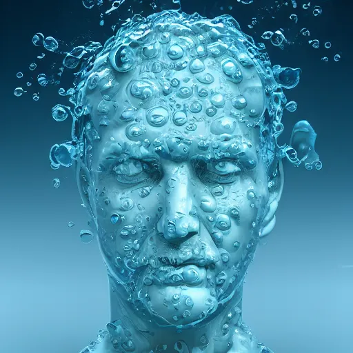Image similar to a sculpture made of water in the shape of a human head, on the ocean water, water manipulation photoshop, behance, ray tracing, cinematic, in the style of johnson tsang, long shot, hyper detailed, hyper realistic, 8 k resolution, sharp focus, realistic water, award winning