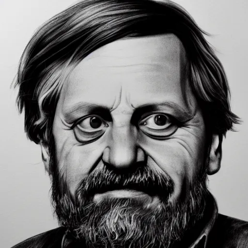 Image similar to sketch portrait of slavoj zizek with a coca cola bottle, artistic pencil drawing, detailed, award - winning, trending on artstation