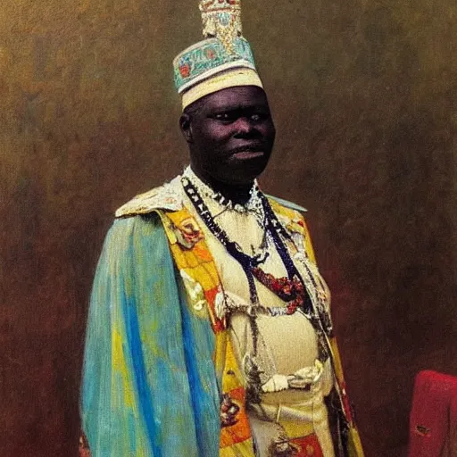 Image similar to portrait of king of dahomey outside, 1905, brightly coloured oil on canvas, by ilya repin