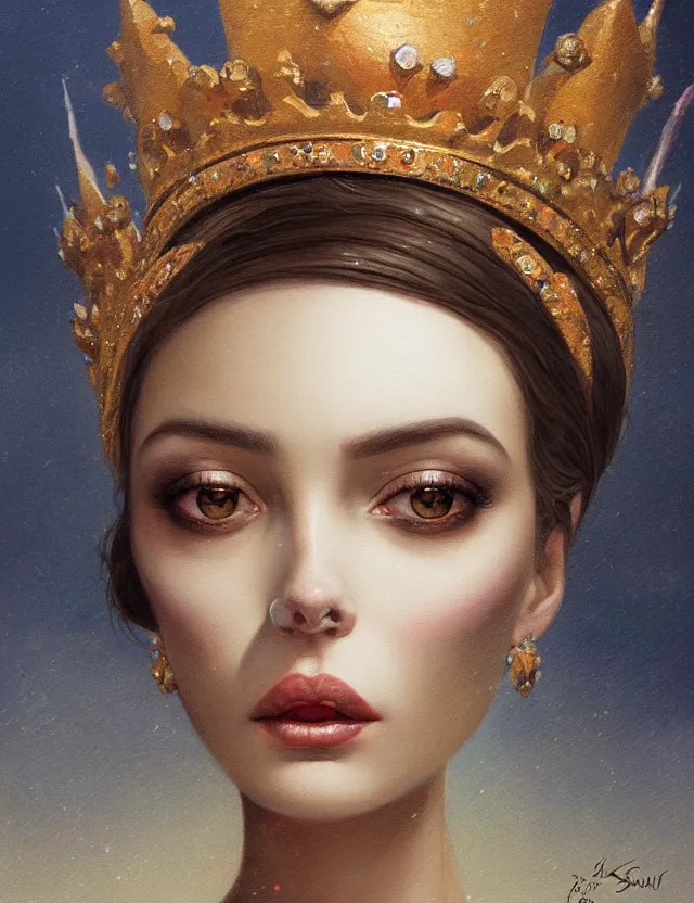 Prompt: blurred background. close-up portrait of a goddess in crown, by Afarin Sajedi and greg rutkowski