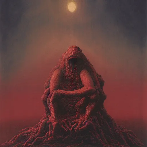 Image similar to demon sitting at the throne in the hell by zdzislaw beksinski lava