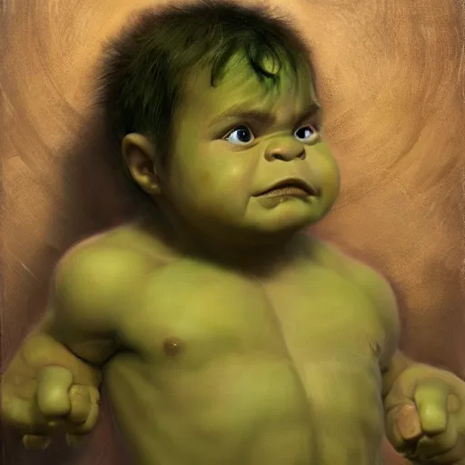 Image similar to a baby hulk leaving the nest to fly for the first time, oil on canvas, portrait, intricate, 8k highly professionally detailed, HDR, CGsociety