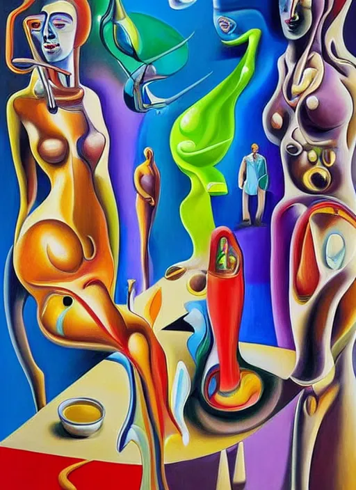 Prompt: an extremely high quality hd surrealism warm painting of 4 d perspective neon complimentary - colors cartoon surrealism melting sculpture composition of zaha hadid biological anatomical chess players by a much more skilled version of kandinskypicasso and salvia dali the fourth, salvador dali's much much much much more talented painter cousin, 8 k, ultra realistic, nerves, veins, arteries