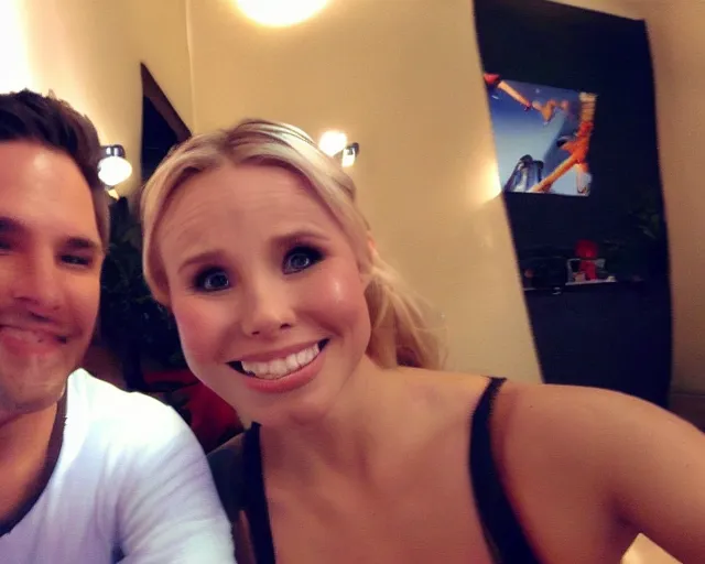 Prompt: gopro footage, first person view of my date with kristen bell, bedroom