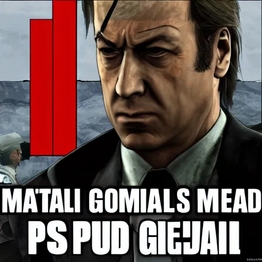 Prompt: Saul Goodman at Metal Gear Solid game on PS one