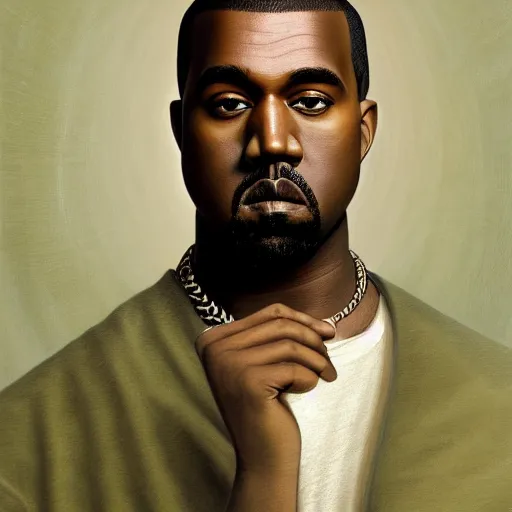 Prompt: a portrait of Kanye West, detailed, centered, digital painting, artstation, concept art, donato giancola, Dante Gabriel Rossetti, alphonse mucha, Joseph Christian Leyendecker, WLOP, Boris Vallejo, Annie Leibovitz and Steve McCurry, David Lazar, Jimmy Nelsson, Breathtaking, 8k resolution, extremely detailed, beautiful, establishing shot, artistic, hyperrealistic, beautiful face, octane render