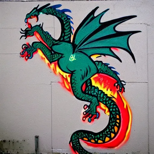 Prompt: “fire breathing dragon, graffiti art”