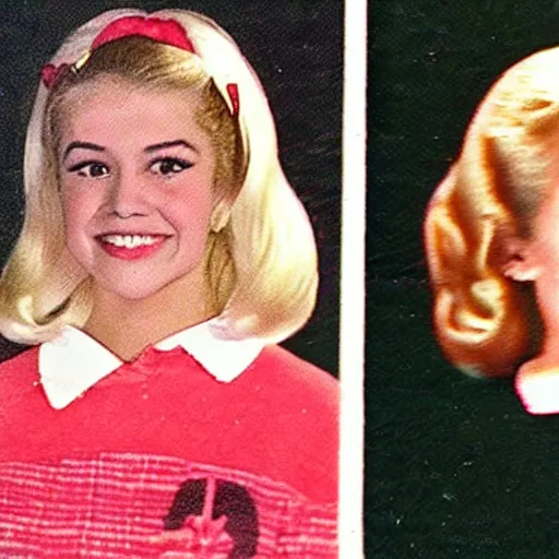 Prompt: a yearbook photo of Betty Cooper in the 1960s, she has a ponytail