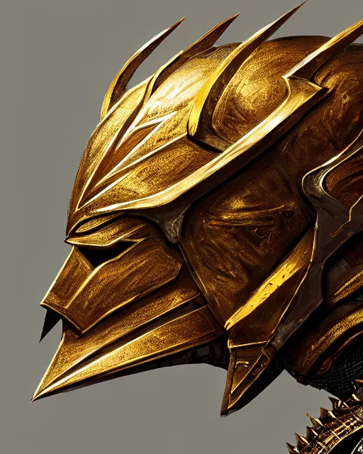 Image similar to hyper realistic side view painting of the king of the desert, angry, gold armour, sword, dramatic lighting, intricate, wild, highly detailed, digital painting, artstation, concept art, smooth, sharp focus, illustration