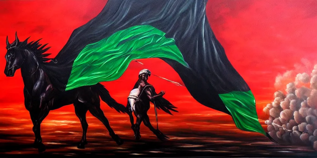 Image similar to dramatic epic dark oil painting of freedom for palestine, red green white black