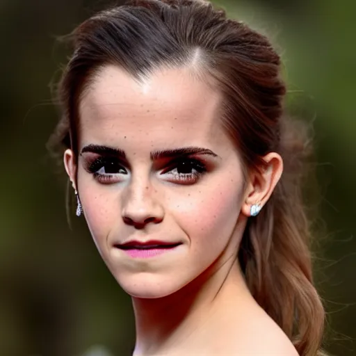 Image similar to emma watson mixed with kim kardashian, full - figure profile shot