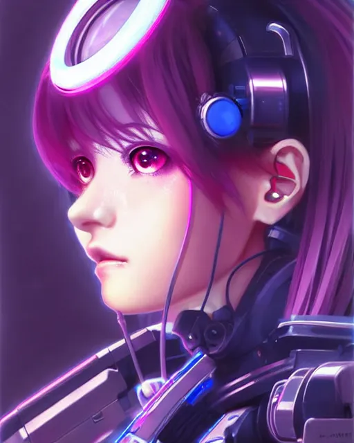 Premium AI Image  Cyberpunk anime girl with headphones blue eyes