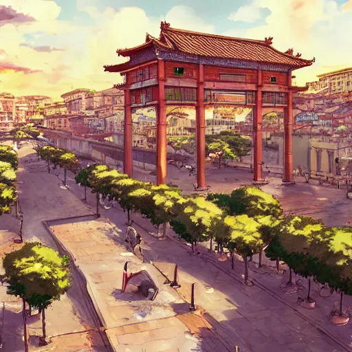 Image similar to Chinatown, Rome, Anime scenery concept art by Makoto Shinkai