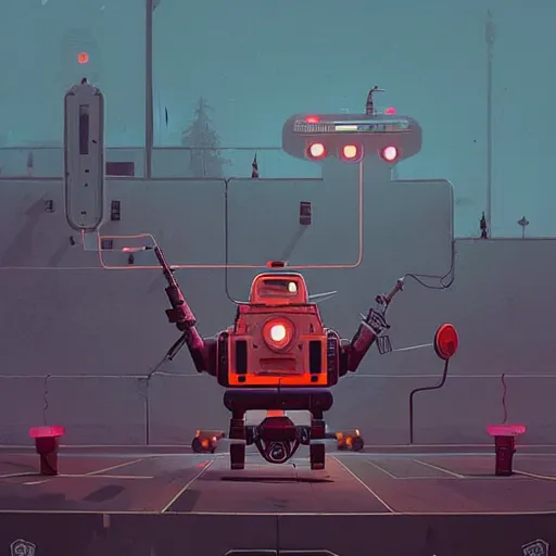 Image similar to a heavily armed battlebot, extremely detailed digital art by simon stalenhag