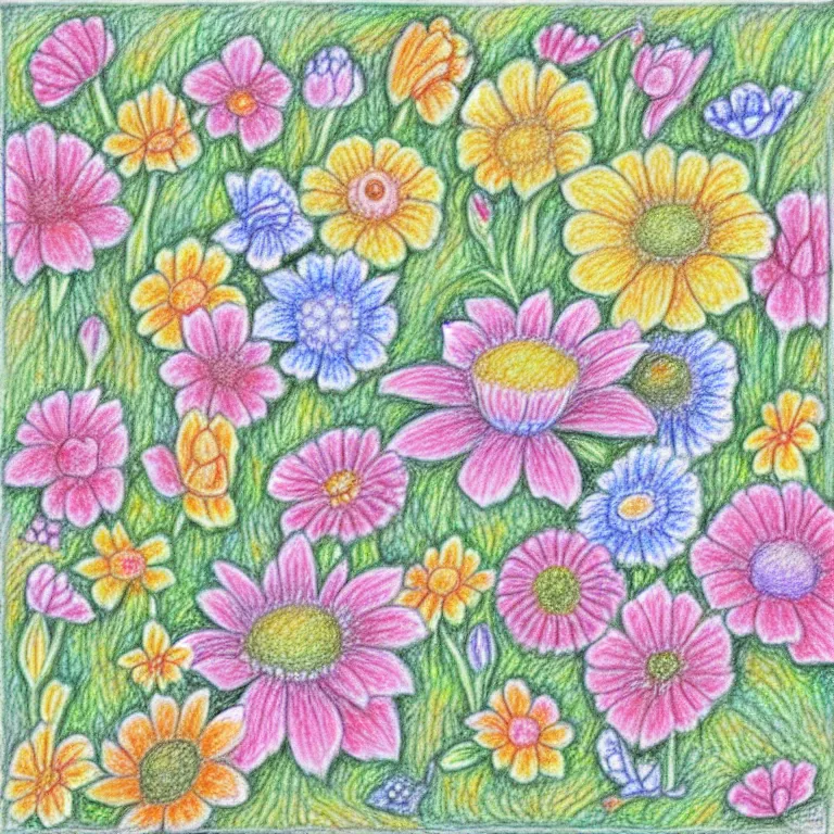 Image similar to an absurdly-detailed tea party in the flower garden colored-pencil drawing as a fancy square tile. pastel palette
