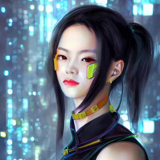 Image similar to portrait of a beautiful women by pu hua, cyberpunk art, pixiv contest winner. futuristic. detailed painting