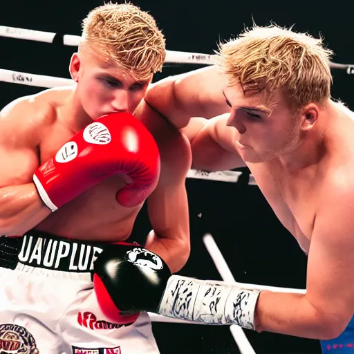 Image similar to a photo of jake paul boxing a unicorn, award winning sports photo, ultra detailed,