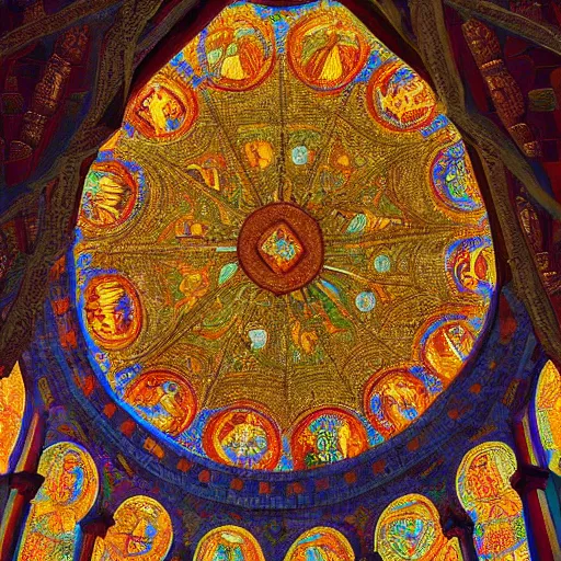 Image similar to Great palace of Constantinople's mosaics, digital art, 3d, perfect lighting, natural, colourful