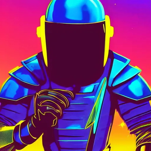 Image similar to shovel knight as daft punk, Aaron Campbell behance, synthwave background,4k, colorful, digital art