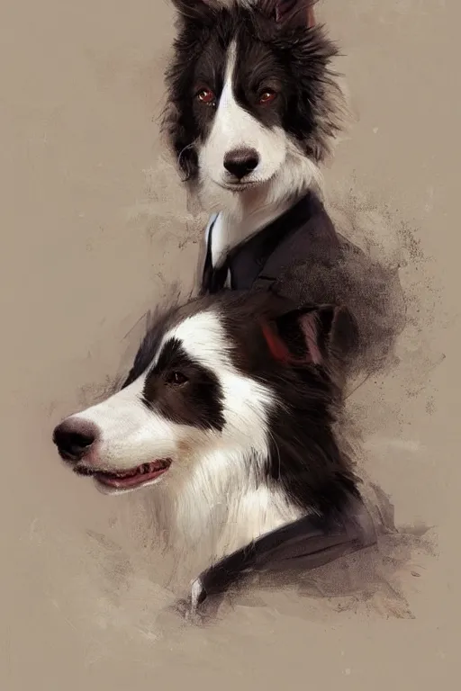 Image similar to portrait of a cute male anthropomorphic border collie fursona wearing a suit. by henry asencio, jon foster, and ross tran. highly detailed, concept art, furry, glamor pose, elegant, aesthetic, beautiful, trending on artstation, top rated on furaffinity and deviantart