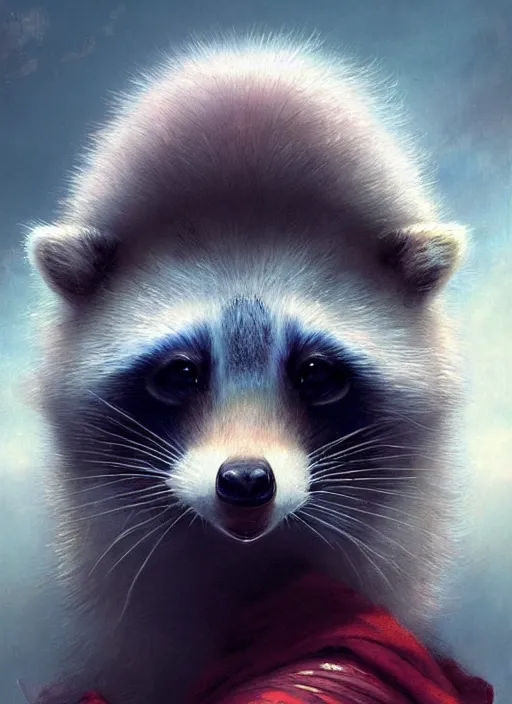 Prompt: A beautiful portrait of albino raccoon looking expecting plush toy, digital art by Eugene de Blaas and Ross Tran, vibrant color scheme, highly detailed, in the style of romanticism, cinematic, artstation, Greg rutkowski