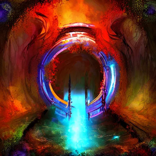 Image similar to colorful portal to another realm, apocalyptic fantasy, mmo, digital art