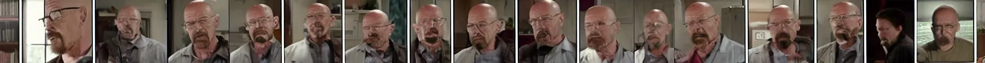 Image similar to 8 consistent frames from a video showing walter white looking around his house