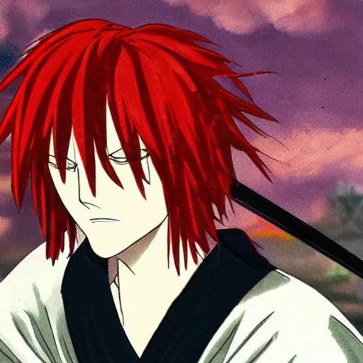 Prompt: Red haired Shanks as a samurai