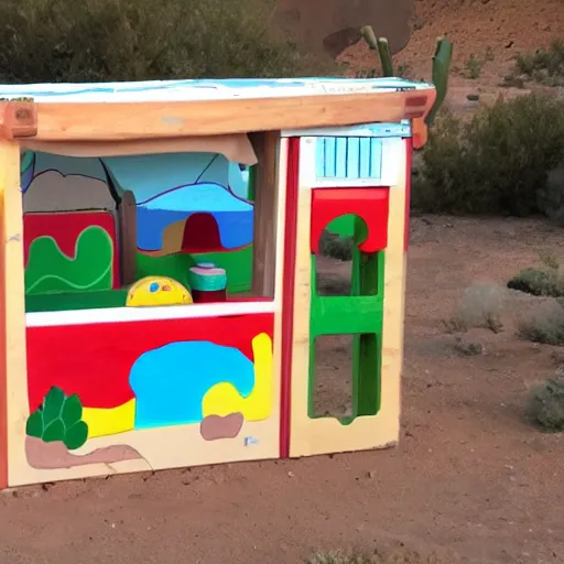 Image similar to baby toy house in the dessert, big scale